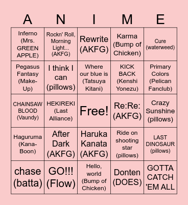 PTP Anime Alliance 29Jun Bingo Card