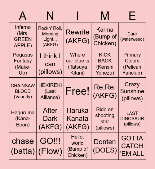 PTP Anime Alliance 29Jun Bingo Card