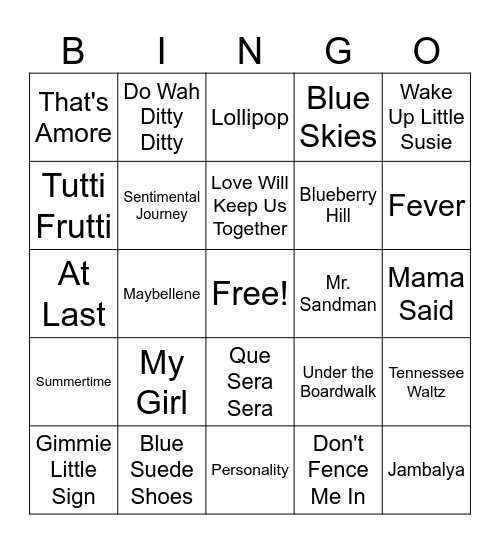 Music Bingo Card