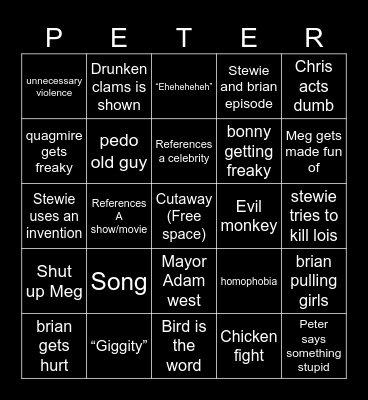 Family guy Bingo Card