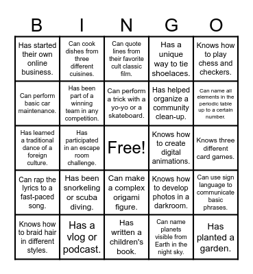 YASP BINGO Card