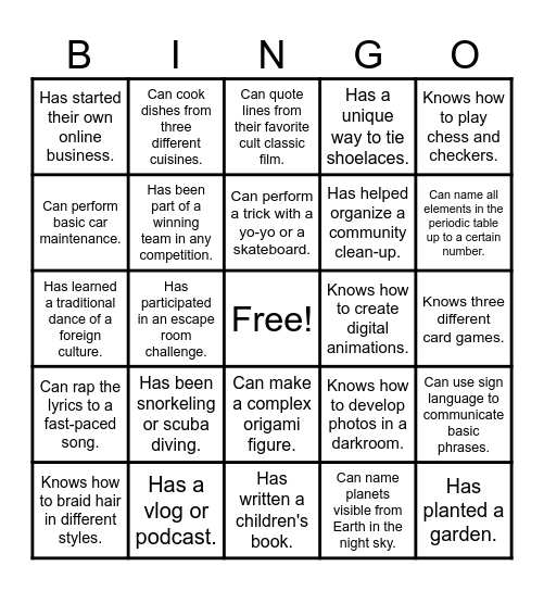 YASP BINGO Card