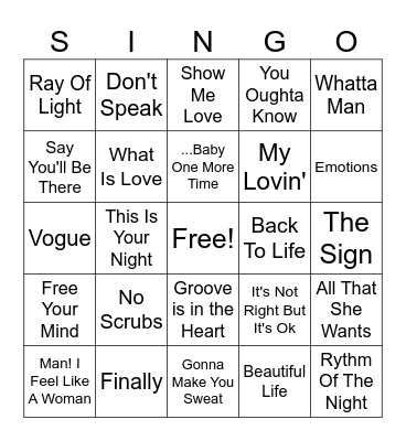 90's Bingo Card