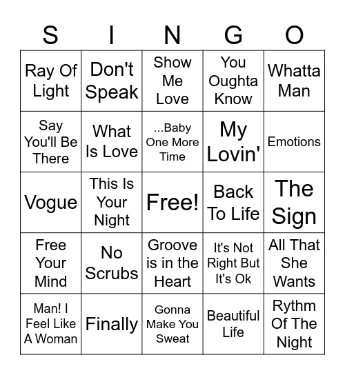 90's Bingo Card