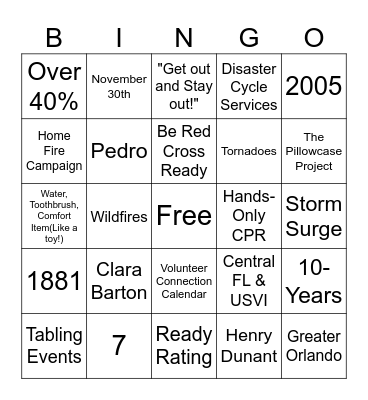 Greater Orlando Preparedness BINGO! Bingo Card