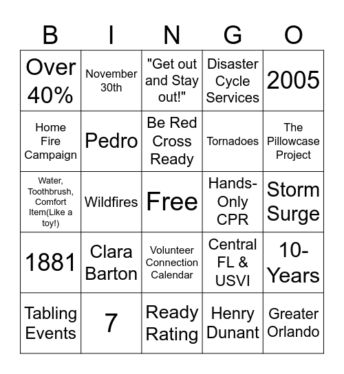 Greater Orlando Preparedness BINGO! Bingo Card