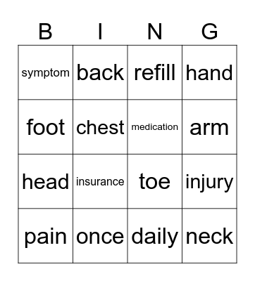 Health Bingo Card