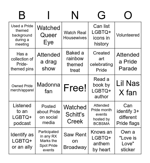 Pride Bingo Card