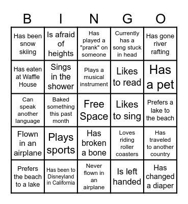 Young Women Get to Know You Bingo Card