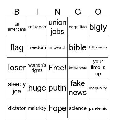 Presidential Debate Night Bingo Card