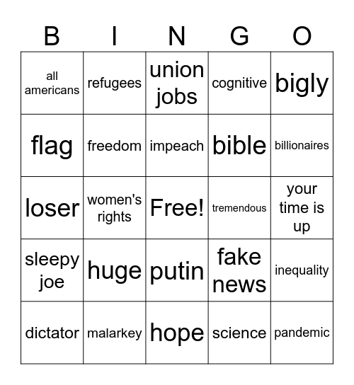 Presidential Debate Night Bingo Card