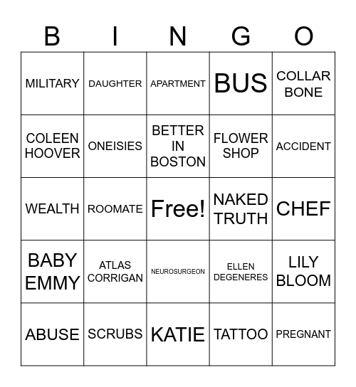 IT ENDS WITH US Bingo Card