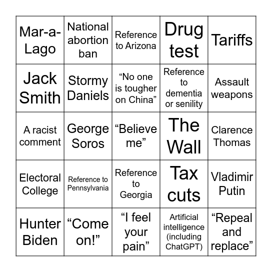 1st Biden-Trump Debate 2024 Bingo Card