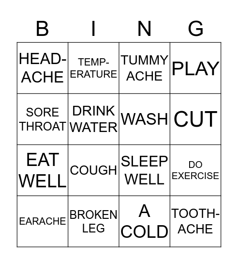 Health and Medicine Bingo Card