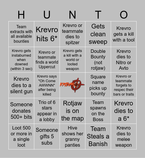 Krevro Hunt Bingo (Bounty) Bingo Card