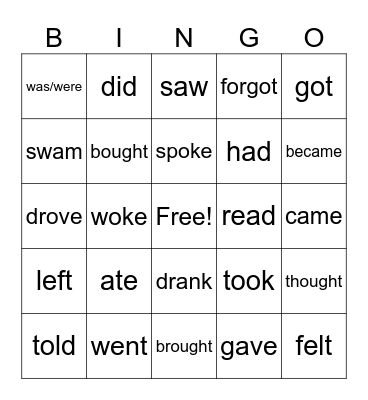 Irregular verbs Bingo Card