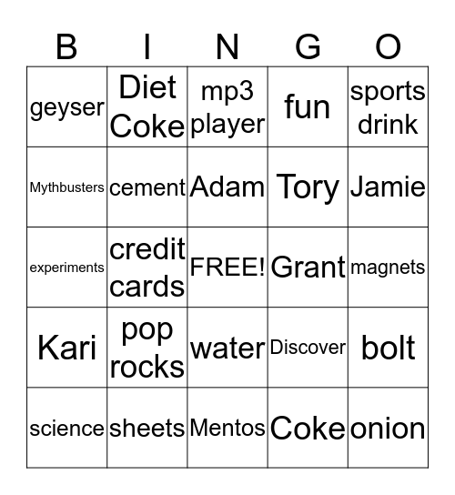 Mythbusters Bingo! Bingo Card