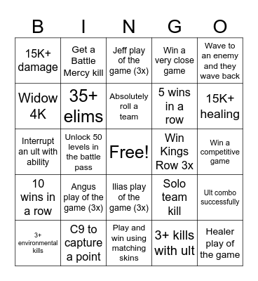 Overwatch 2024 Bingo Card