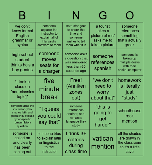 Summer Latin Bingo Card