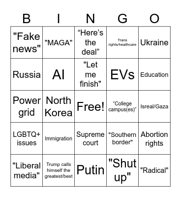 June 2024 Presidential Debate Bingo Card