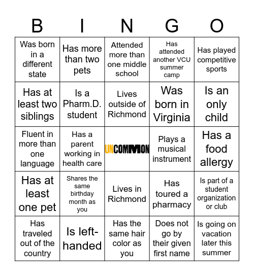 Pharmacy Explorers Bingo Card