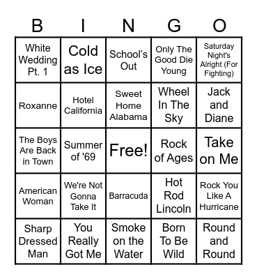 Rockin Bingo! Bingo Card