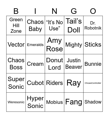 Nintenrock's Sonic Bingo [Round 1] Bingo Card