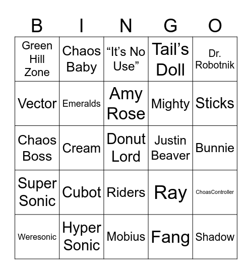 Nintenrock's Sonic Bingo [Round 1] Bingo Card