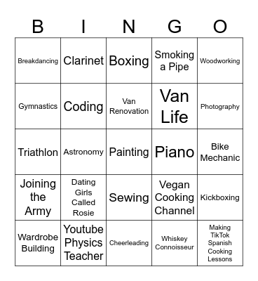 Christian's Short-lived Hobbies Bingo Card