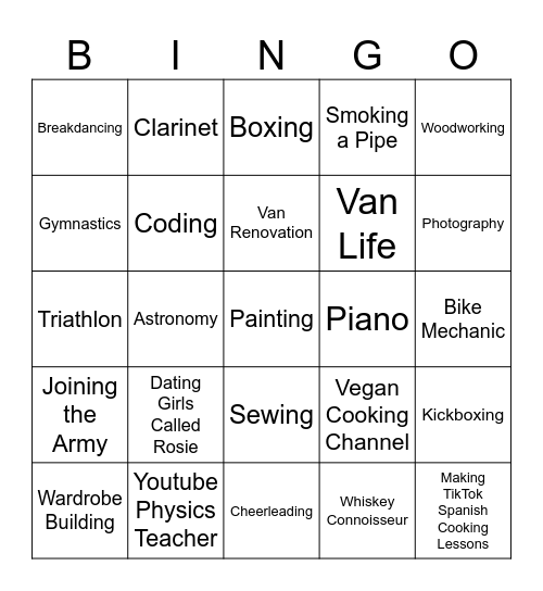 Christian's Short-lived Hobbies Bingo Card