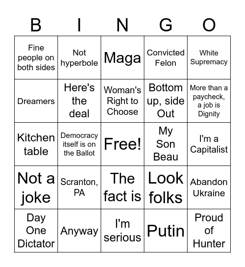 Biden Will Say Bingo Card