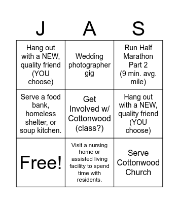 QTR 3 Goals Bingo Card