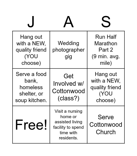 QTR 3 Goals Bingo Card
