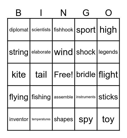 All About Kites Bingo Card