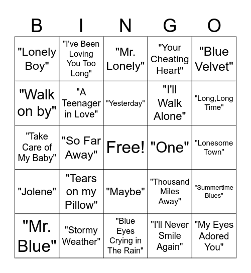 "So BLUE!" Bingo Card