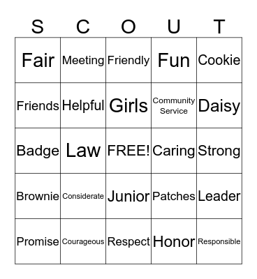 Girl Scouts Bingo Card
