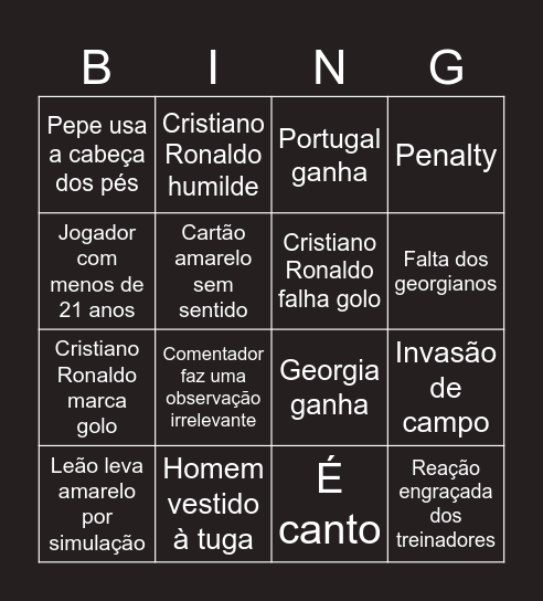 Portugal vs Georgia Bingo Card
