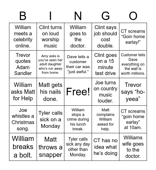 Midland Frame wilBingo Card