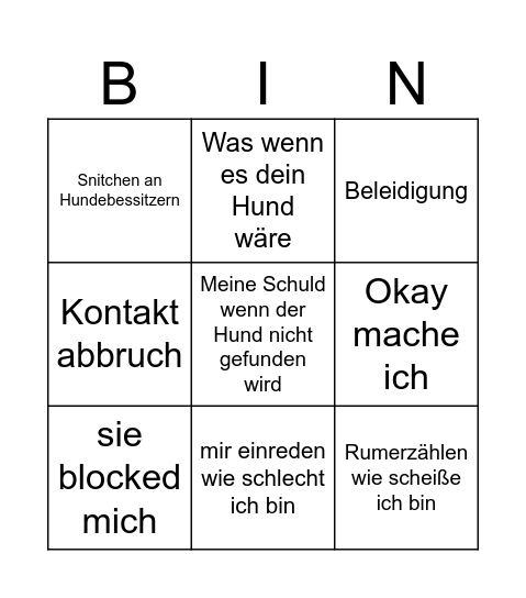 Lunas Antwort auf "Mach selber" Bingo Card