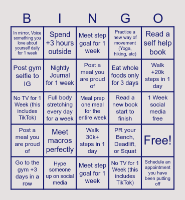 Healthy Habits BINGO Card