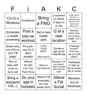 FiA Summer Challenge! Bingo Card