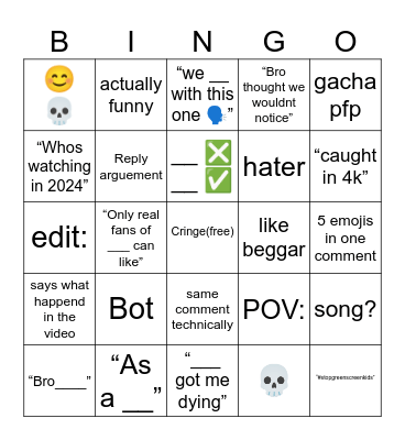 comment bingo Card