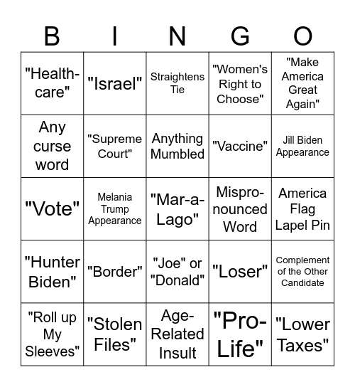 June 2024 Debate Bingo! Bingo Card