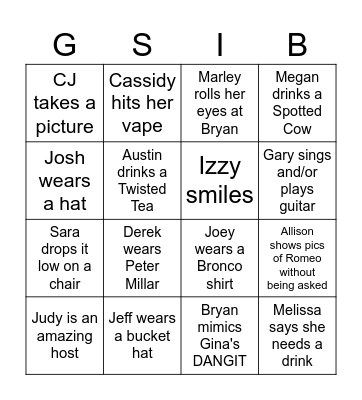 Clausing Family Bingo Card