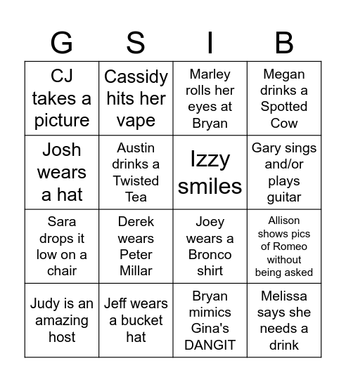 Clausing Family Bingo Card