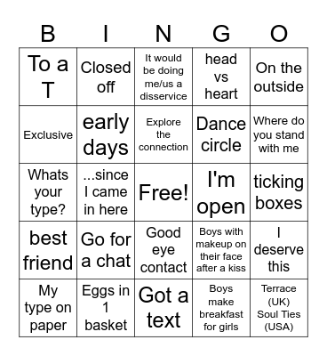 Love Island Bingo Card