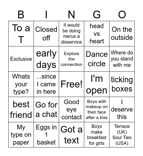 Love Island Bingo Card
