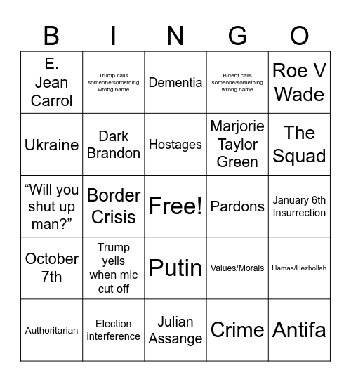Debate Bingo Card
