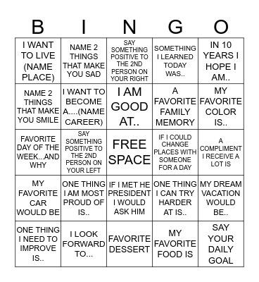 INTERACTIVE BINGO Card
