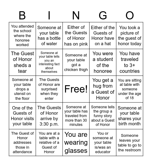 Appreciation BINGO! Bingo Card